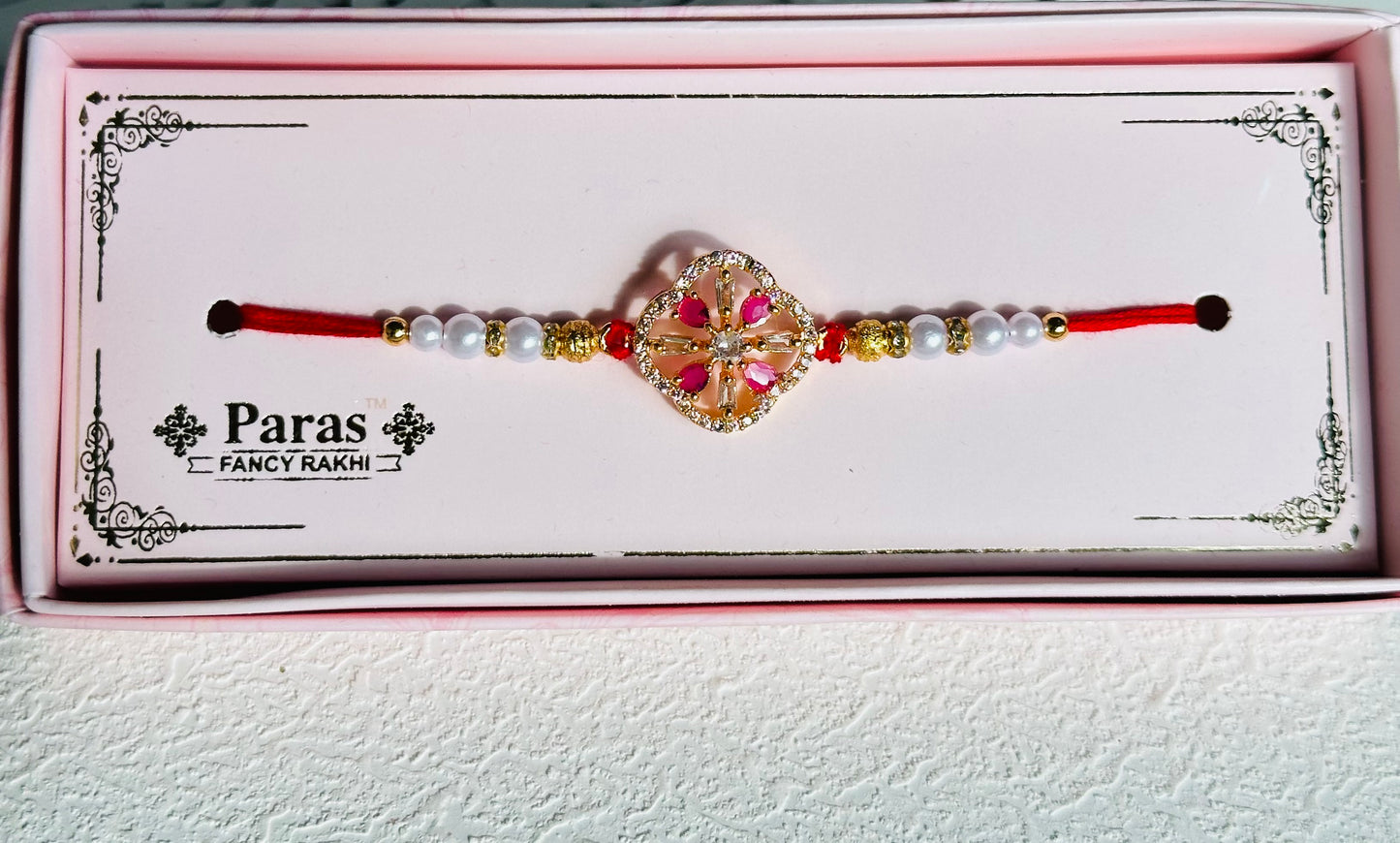 Rose Quartz And Pearl Premium Rakhi