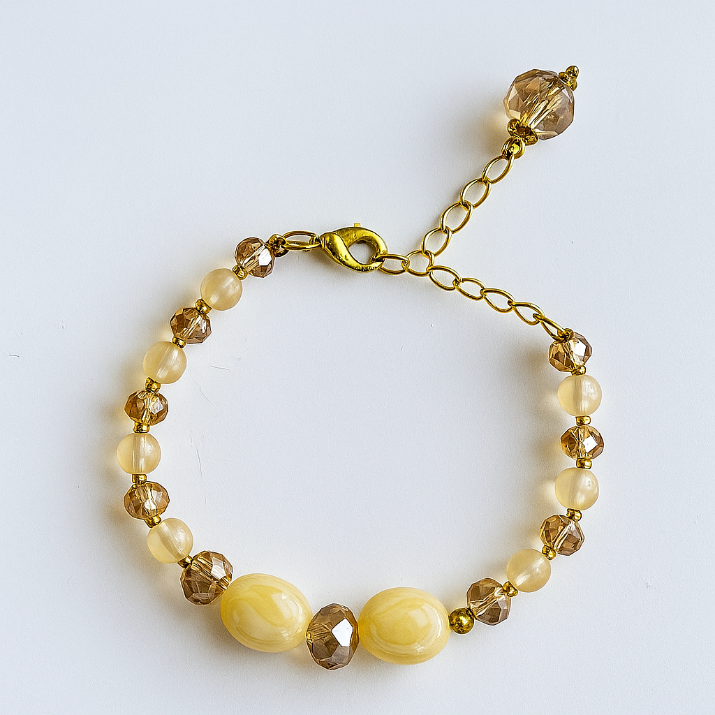Ivory & Crystal Bead Bhabhi Bracelet |Adjustable Gold Finish
