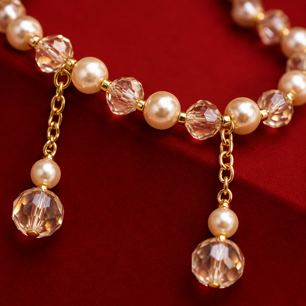 Golden Crystal Bead Pearl Bhabhi Bracelet |Adjustable Gold Finish