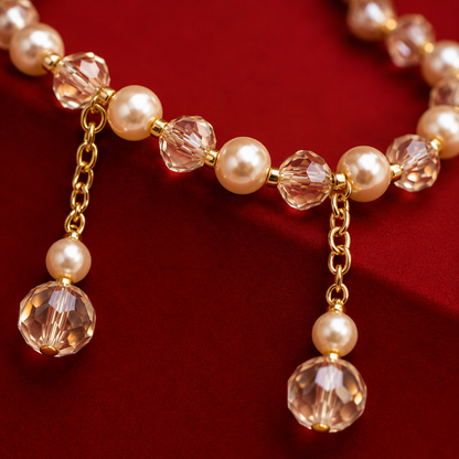 Golden Crystal Bead Pearl Bhabhi Bracelet |Adjustable Gold Finish