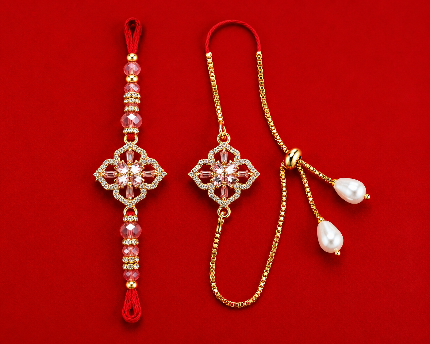 Floral Crystal |Bhai-Bhabhi Rakhi Combo