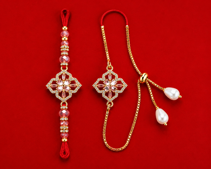 Floral Crystal |Bhai-Bhabhi Rakhi Combo