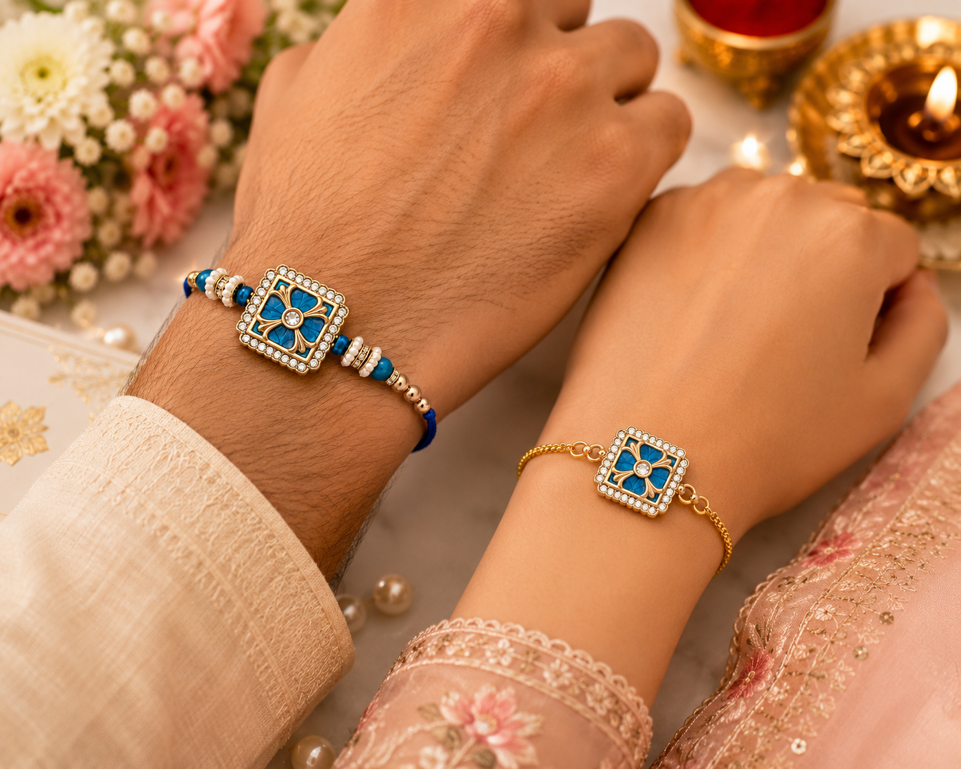 Rajwada Bhai Bhabhi Bracelet Rakhi Combo  |Family Pack