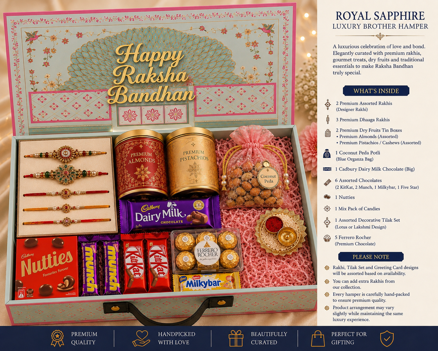 Royal Sapphire Luxury Hamper With 5 Rakhis