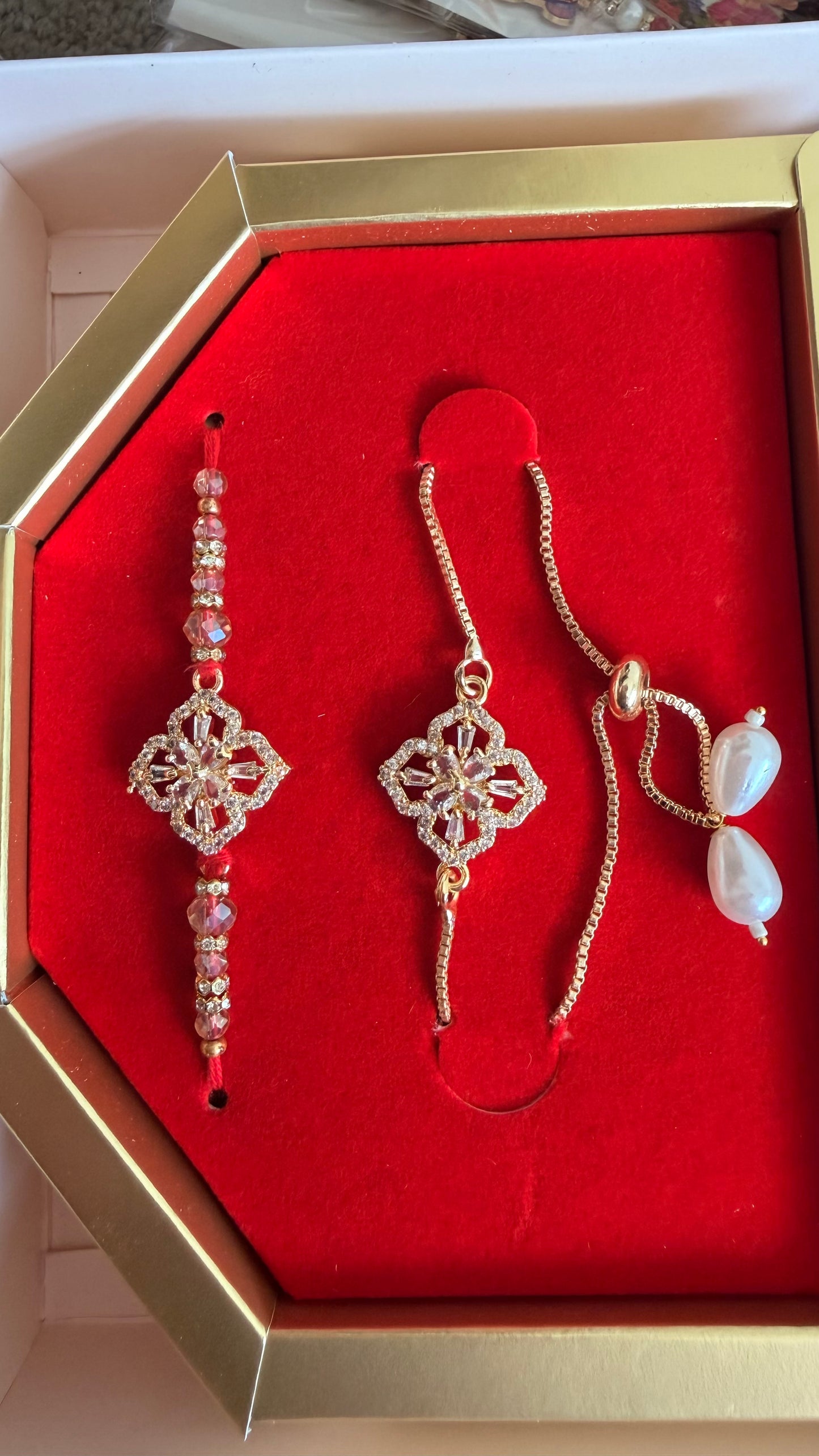 Floral Crystal |Bhai-Bhabhi Rakhi Combo