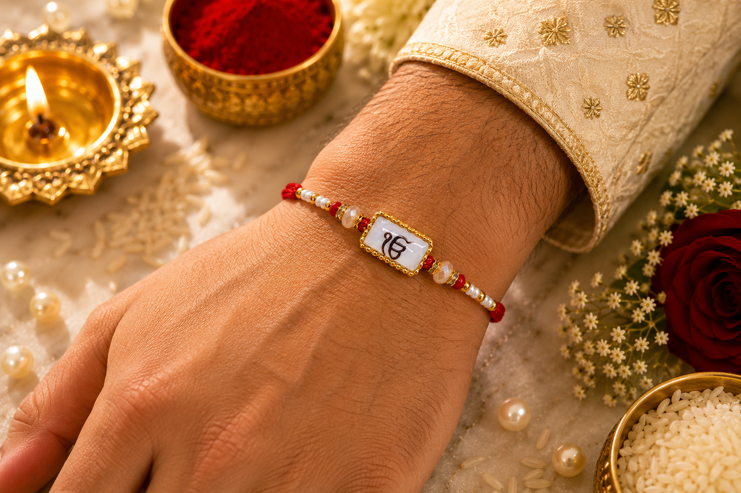 Ek Onkar | White Acrylic Marble | Bhai Rakhi
