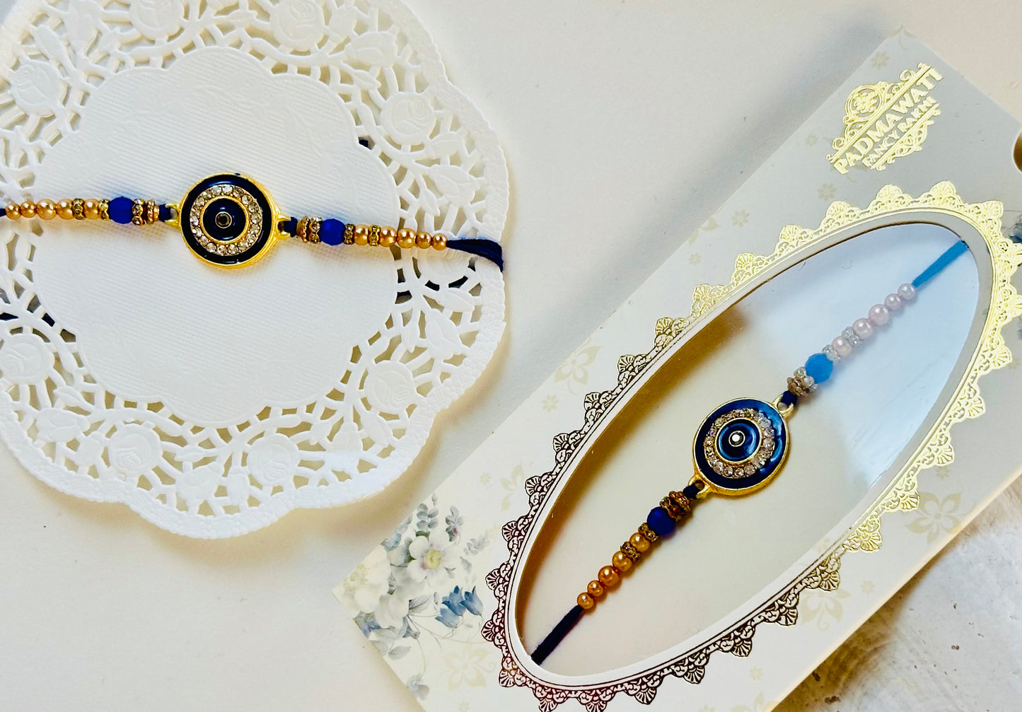 Round Blue Stone Evil Eye Rakhi