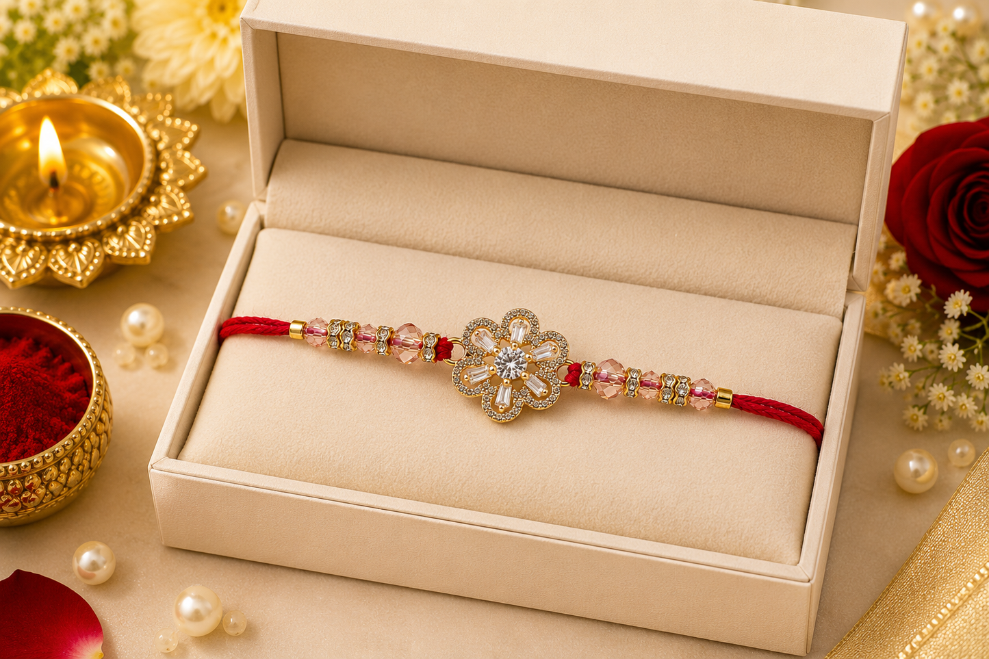 Flower American Stone|  Luxury Bhai Rakhi