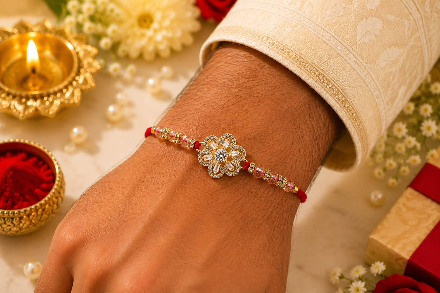 Flower American Stone|  Luxury Bhai Rakhi