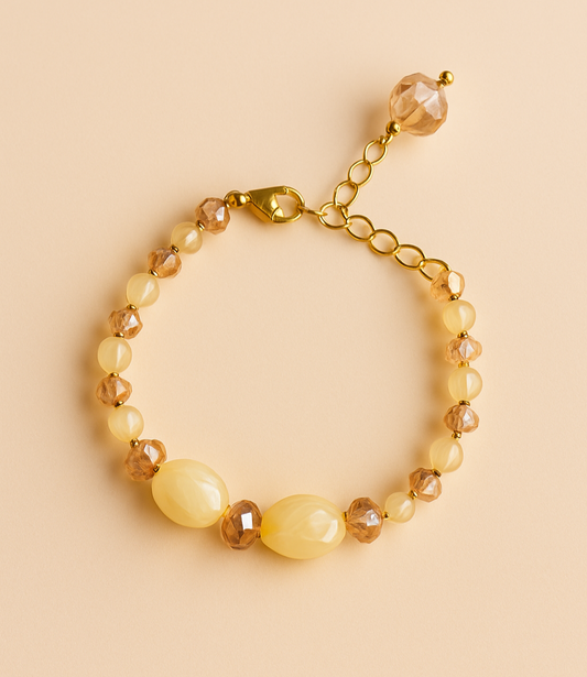 Ivory & Crystal Bead Bhabhi Bracelet |Adjustable Gold Finish
