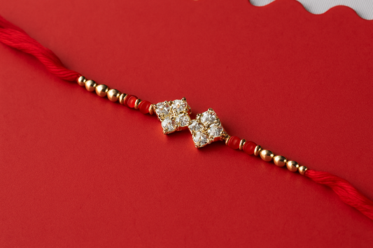 Elegant Zircon Rakhi |Red & Gold Traditional Design
