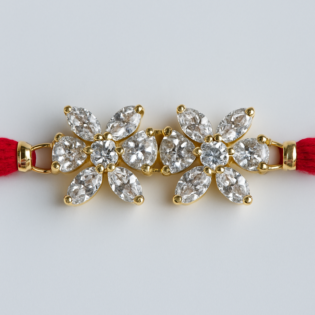 Elegant Twin Petal Rakhi with Zircon Stones