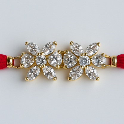 Elegant Twin Petal Rakhi with Zircon Stones