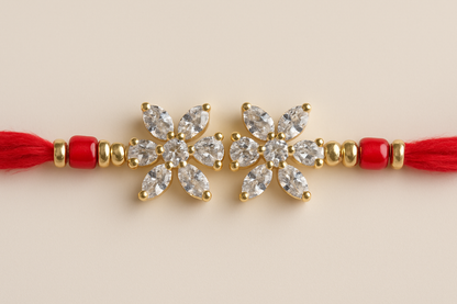 Elegant Twin Petal Rakhi with Zircon Stones