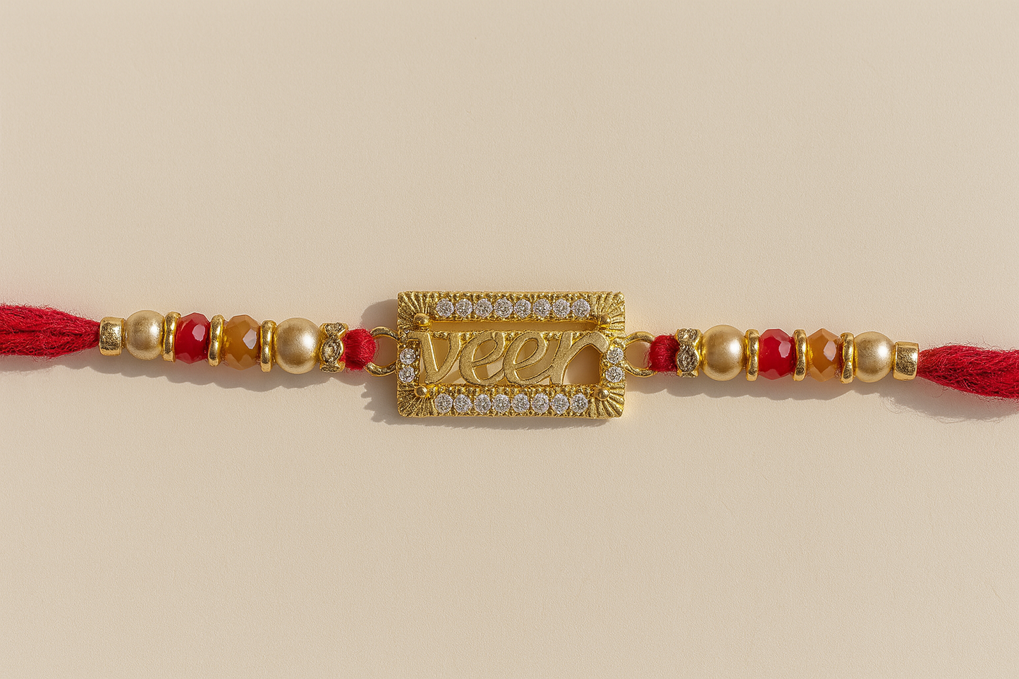 Elegant Veera Premium  Rakhi with Shimmer Border & Red Thread