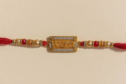 Elegant Veera Premium  Rakhi with Shimmer Border & Red Thread
