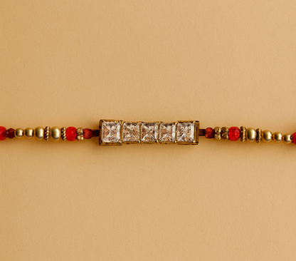 Elegant Crystal Square Rakhi with Beaded Detailing