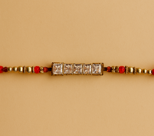 Elegant Crystal Square Rakhi with Beaded Detailing