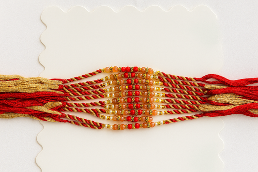 Peach and Red Beaded Dhaaga Rakhi