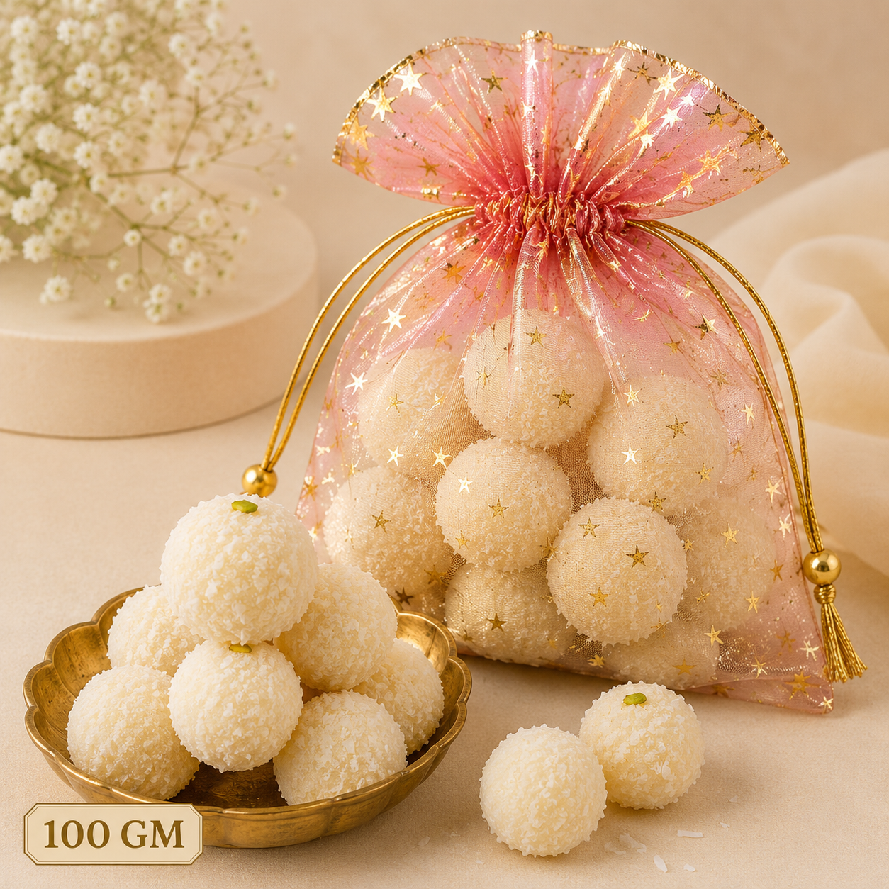 COCONUT LADOO| 100 GRAMS IN A POTLI