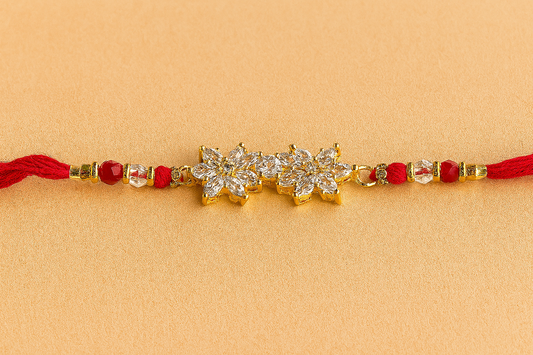 Elegant Twin Petal Rakhi with Zircon Stones