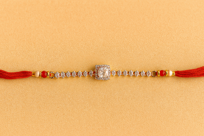 Elegant Square Stone Rakhi with Marquise Crystal Chain and Red Silk Thread