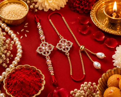 Floral Crystal |Bhai-Bhabhi Rakhi Combo
