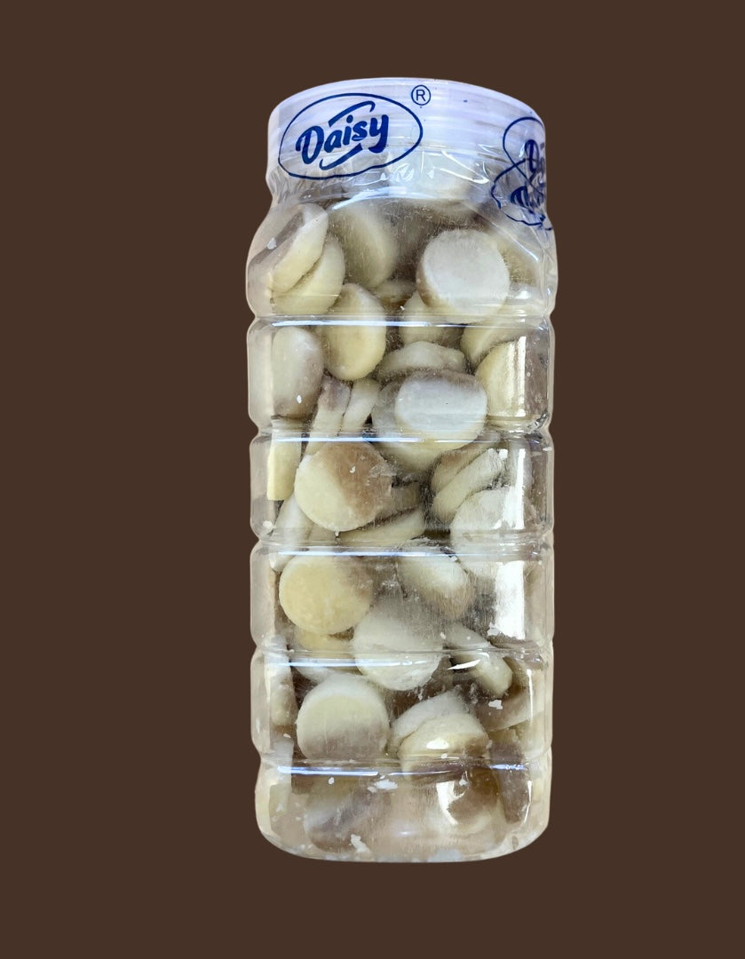 Coconut peda|Brown and white