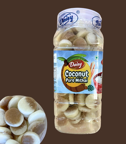 Coconut peda|Brown and white