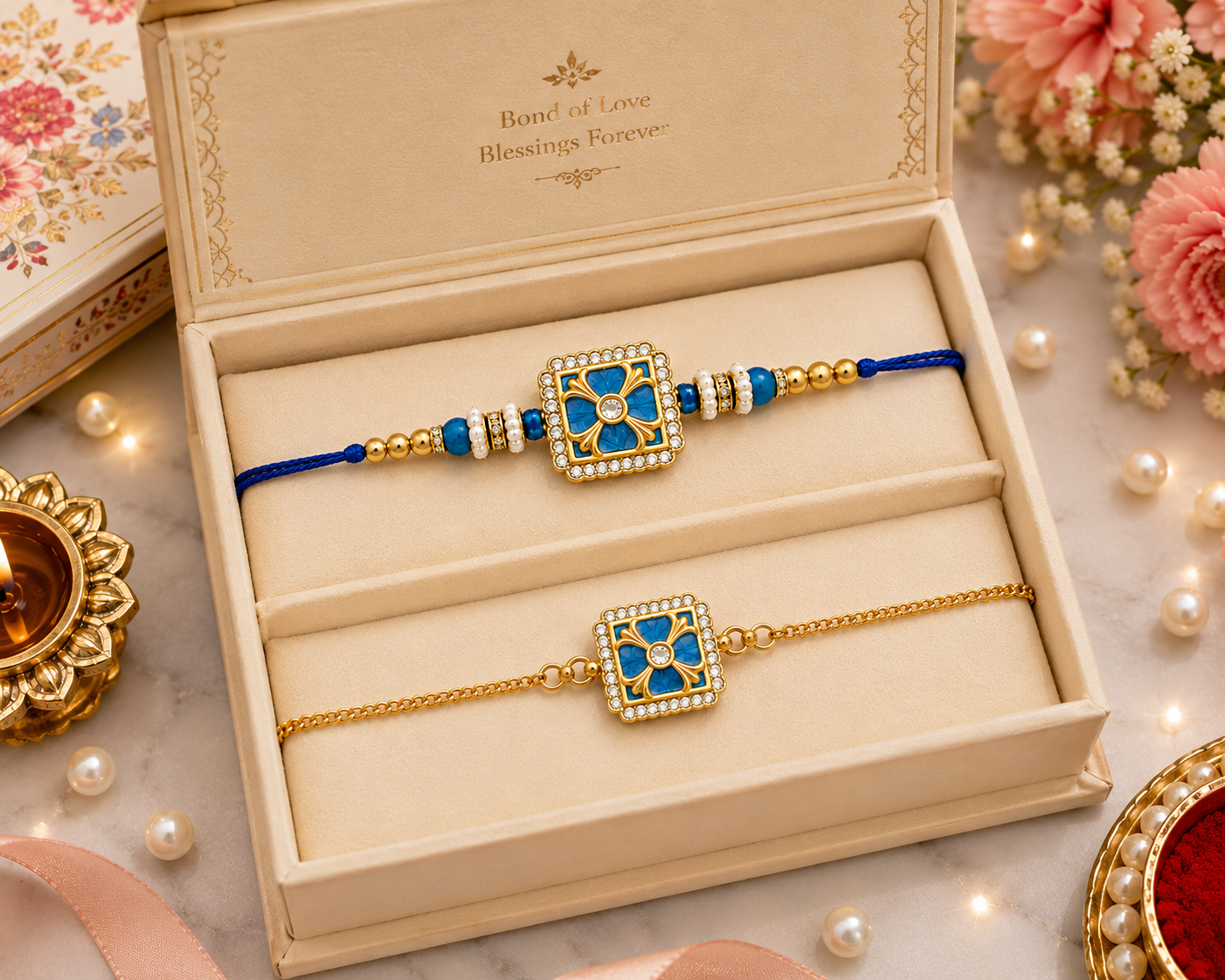 Rajwada Bhai Bhabhi Bracelet Rakhi Combo  |Family Pack