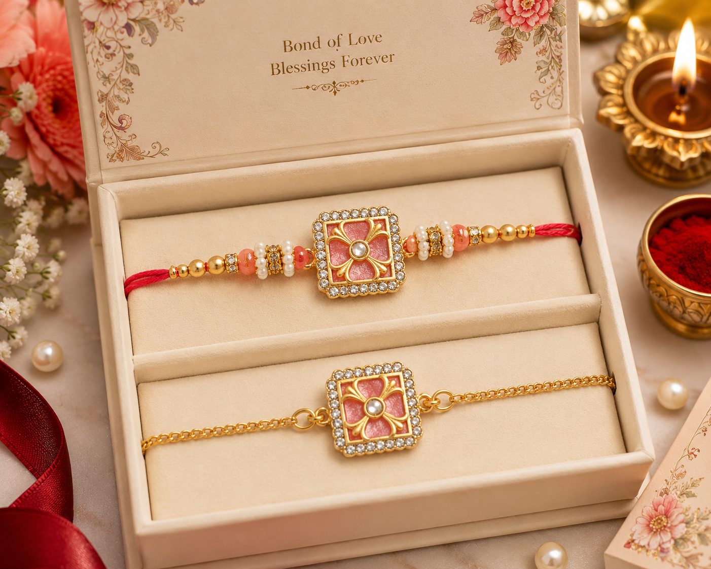 Rajwada Bhai Bhabhi Bracelet Rakhi Combo  |Family Pack
