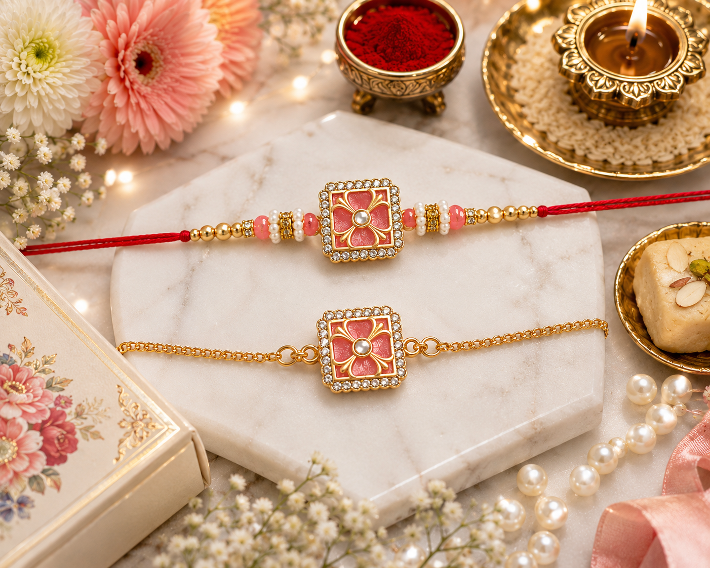 Rajwada Bhai Bhabhi Bracelet Rakhi Combo  |Family Pack