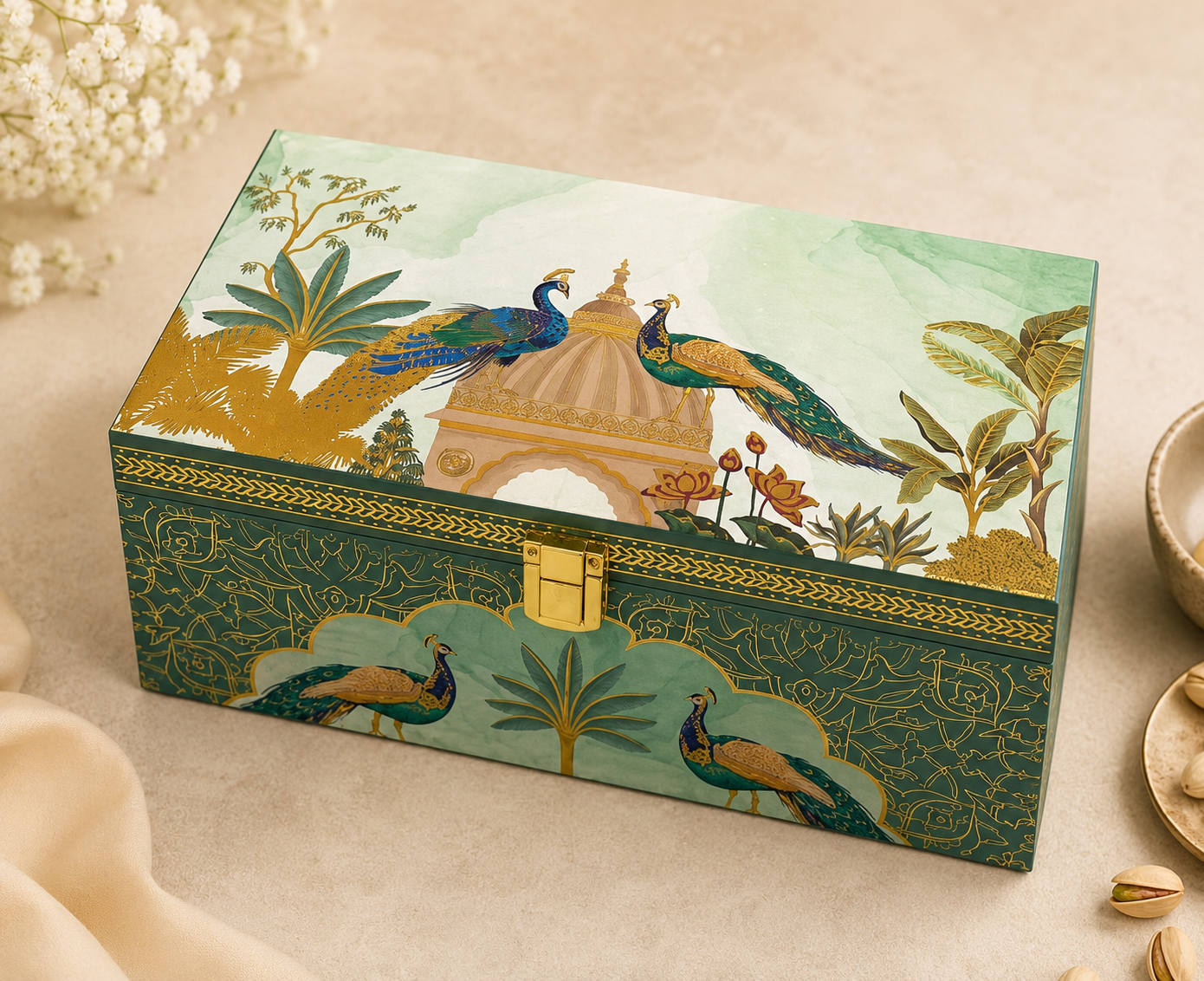 Royal Peacock Dry Fruit Luxury Hamper | 2 Dry Fruits  | Add separate Rakhi from Menu | Heavy Mdf Premium Box Hamper