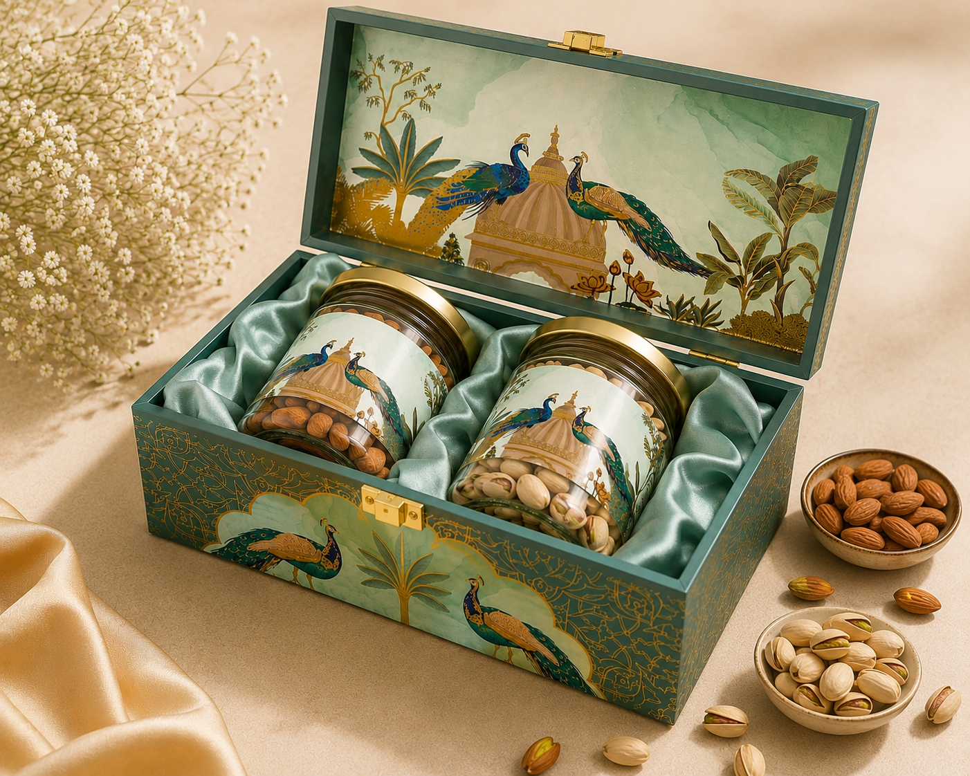 Royal Peacock Dry Fruit Luxury Hamper | 2 Dry Fruits  | Add separate Rakhi from Menu | Heavy Mdf Premium Box Hamper