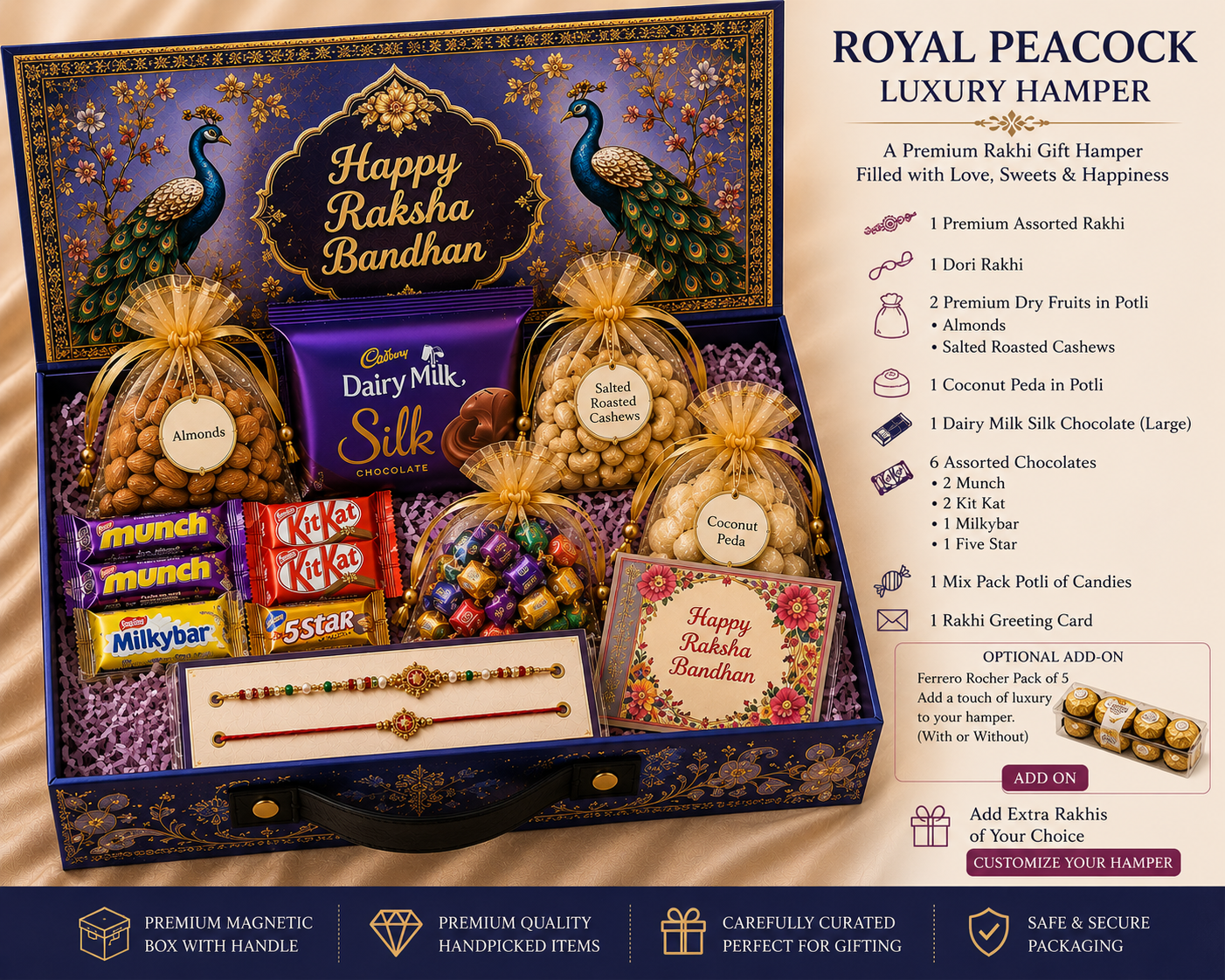 Royal Peacock Signature Premium  Hamper with 2 Bhai Rakhi