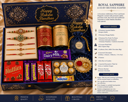 Royal Sapphire Luxury Bhai Hamper with 5 Rakhi