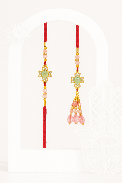 Blushing Blossom Combo| Bhai Bhabhi Lumba Rakhi Set