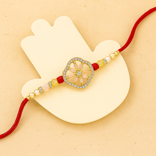 Rose Quartz And Pearl Premium Rakhi