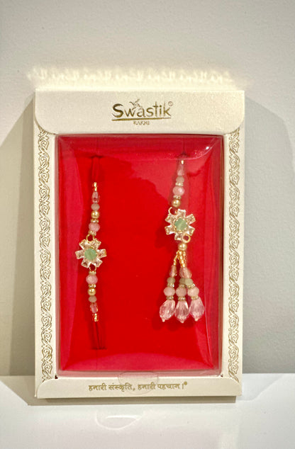 Blushing Blossom Combo| Bhai Bhabhi Lumba Rakhi Set